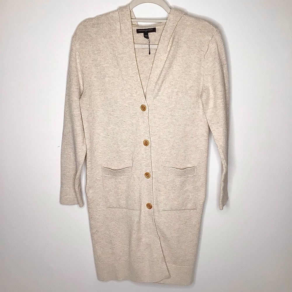 Banana Republic Factory Front Button Hoodie Duster Cardigan Cream Size XXS